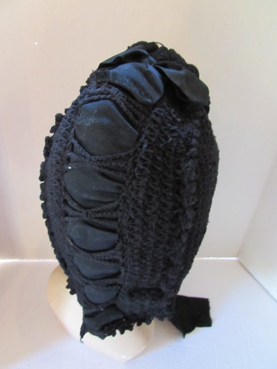SALE Victorian Style Black Crochet Winter Bonnet … - image 8