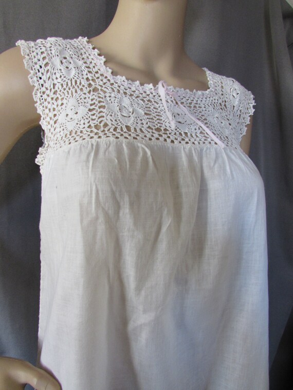 Vintage Nightgown White Cotton Crochet Yoke Summe… - image 4