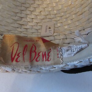 Mid Century Hat Bucket Hat White Millinery Cellophane Black Ribbon Band Del Bene Union Made Vintage Hats 1960 Era 1970 Style image 9