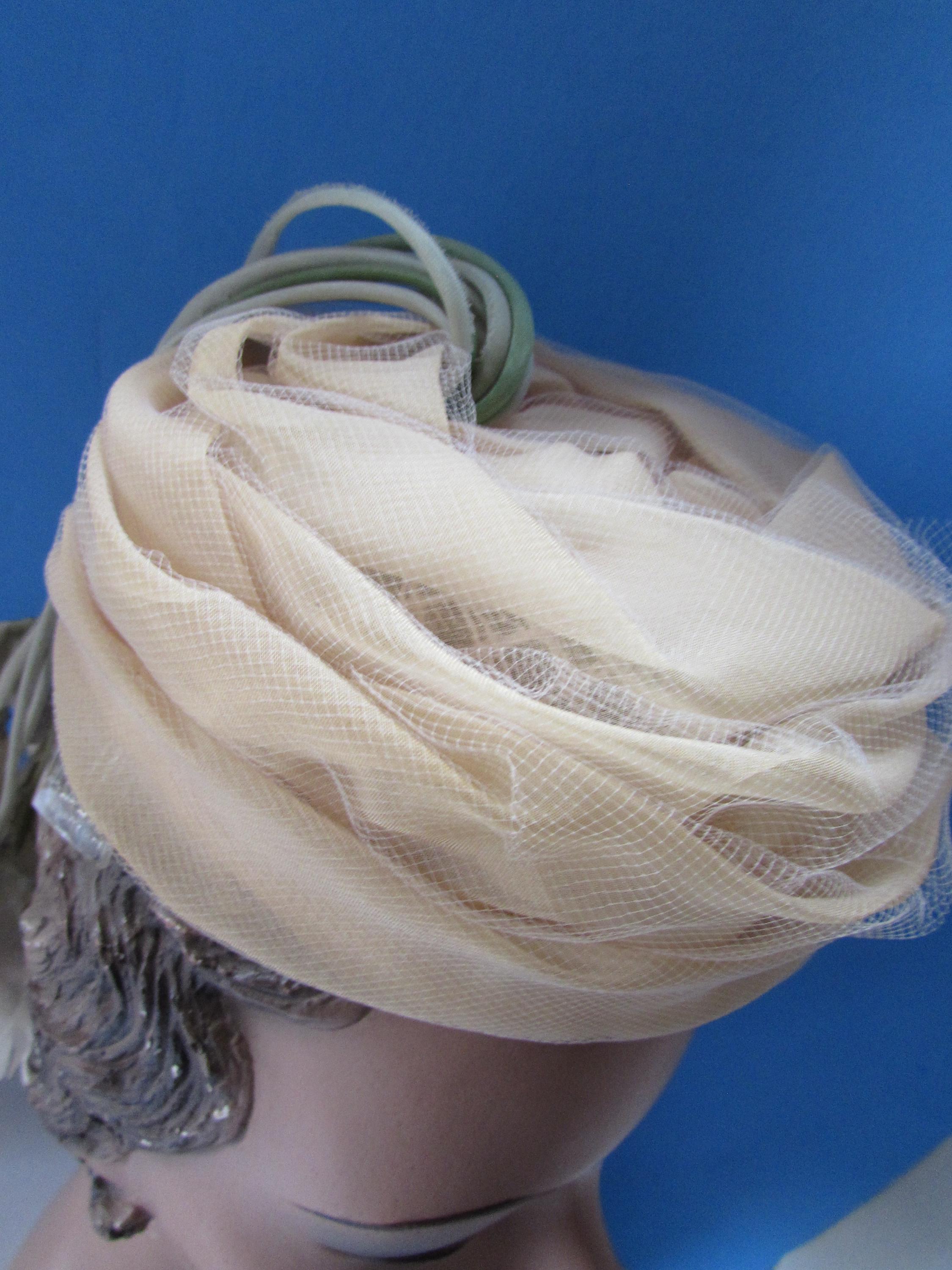 Vintage Topper Hat Pleated Organdy Dangling Blossoms 1960 