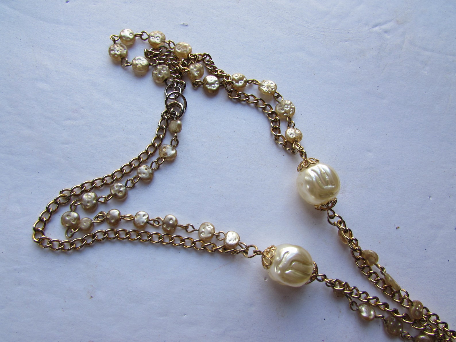 Vintage Jewelry Chain Necklace Faux Pearl Tassel Pendant 20th Etsy