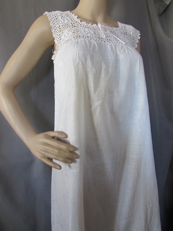 Vintage Nightgown White Cotton Crochet Yoke Summe… - image 8