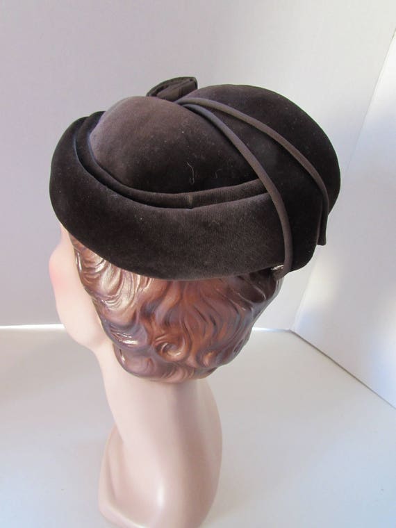 Vintage Velvet Hat Chocolate Brown Velvet Connor … - image 6