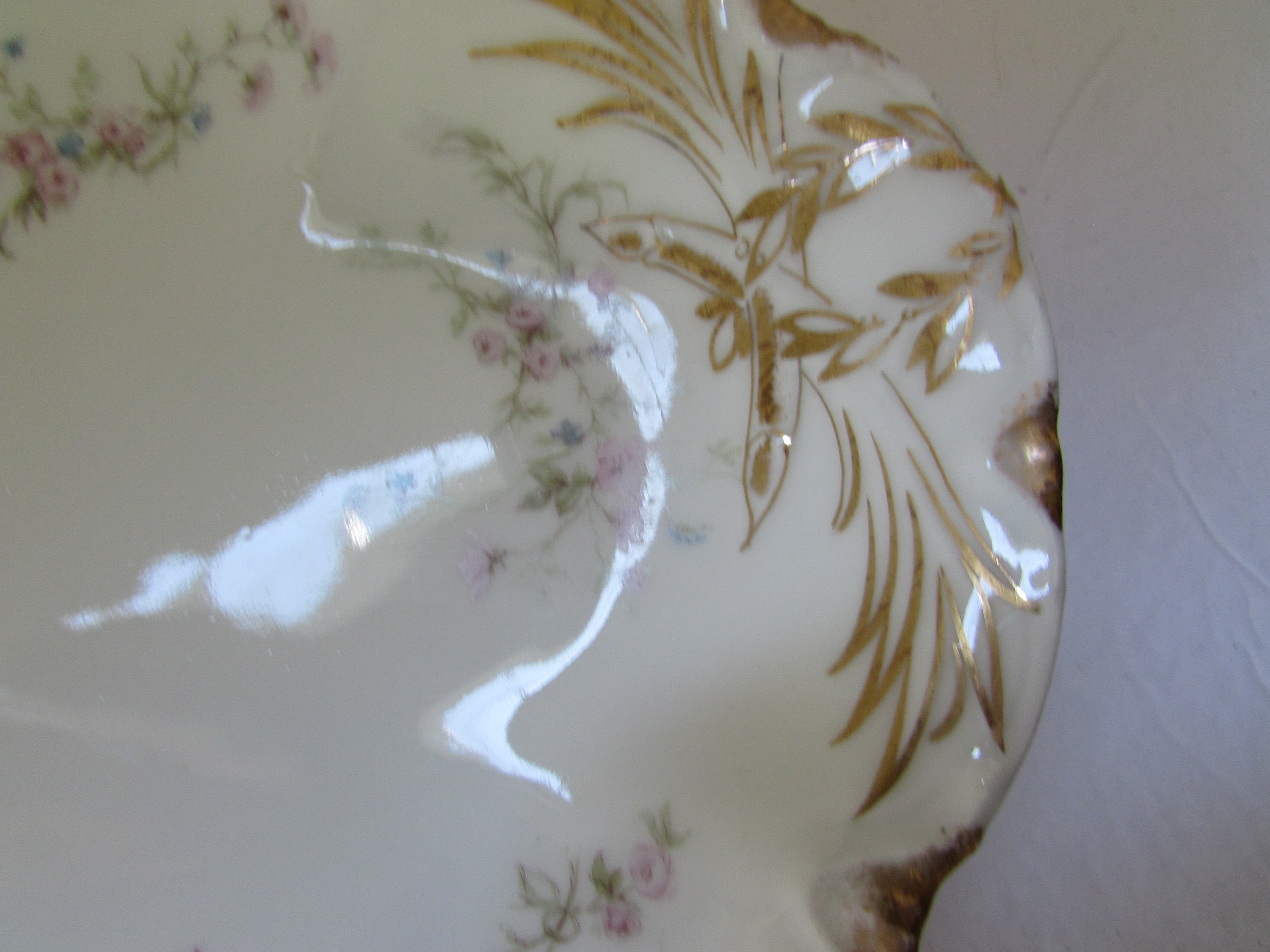 Haviland & Company リモージュ フランス 装飾皿 ピンクのバラ 青い花