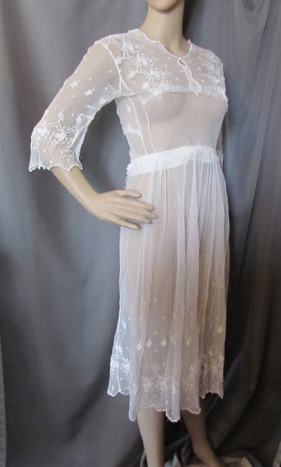 Early 20th Century Summer Day Dress White Net Whit