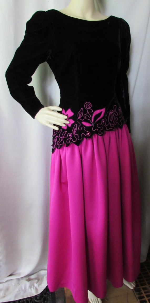 SALE Vintage Evening Dress Lee Jordan Design Neiman Marcus Black Velvet Dress Fuchsia Satin Dress 1980 Evening Gown 1990 Evening Gown Etsy