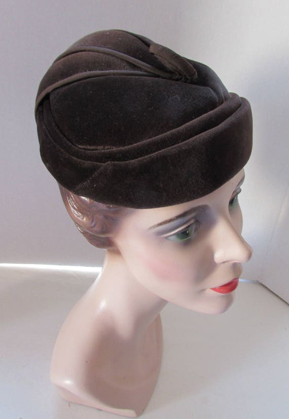 Vintage Velvet Hat Chocolate Brown Velvet Connor … - image 1