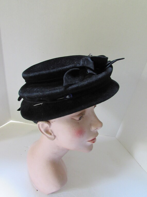 Vintage Hat Black Velour Riviera Brand Made Italy… - image 2