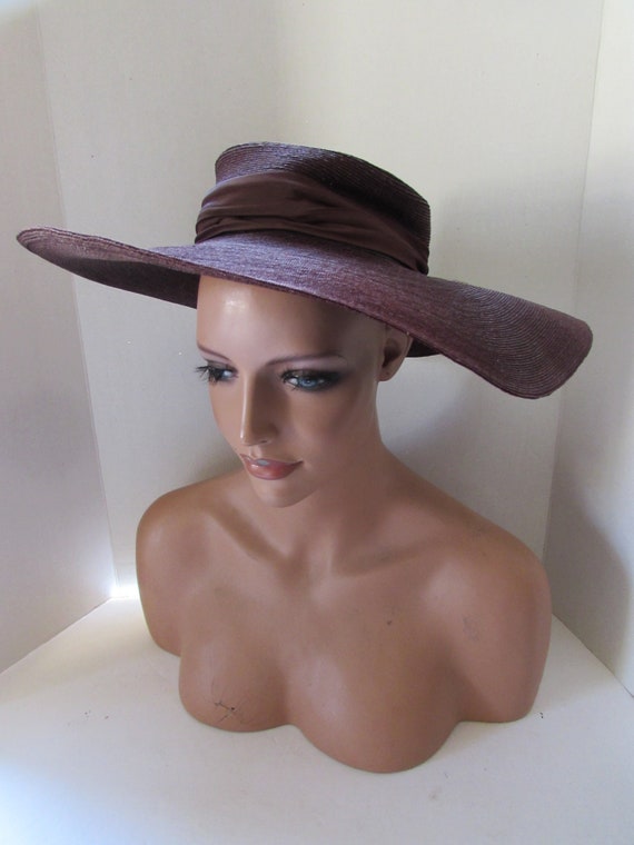 Vintage Hat Straw Hat Chocolate Brown Wide Brim H… - image 9