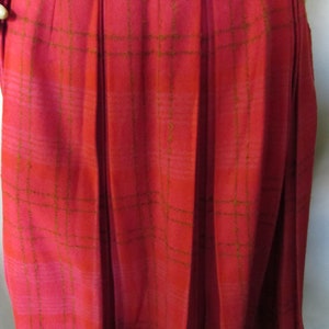 1960 Era Bobbie Brooks 2 Piece Suit Wool Blend Raspberry Plaid Boxy Jacket Fringed Neck Bow Dolman Sleeves Box Pleat Skirt Vintage Fashions image 4