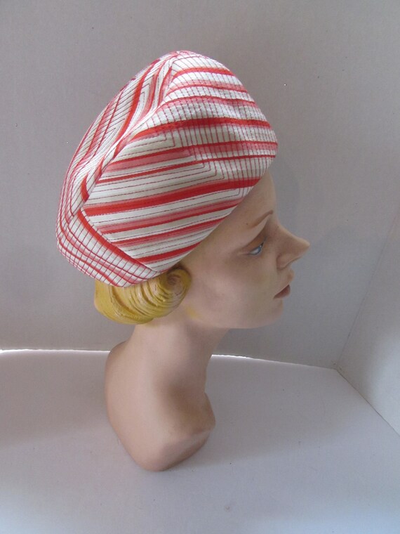 Vintage Hat 1950 Era Topper Style Coral Stripes R… - image 7