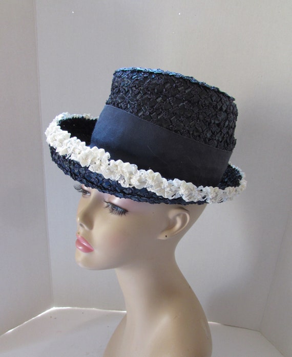 Vintage Hats High Top Navy Cello White Cello Ruffl