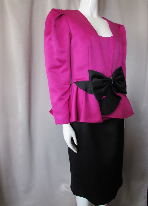 Vintage Jacket Dress 1980 Style Bright Fuchsia Pi… - image 5