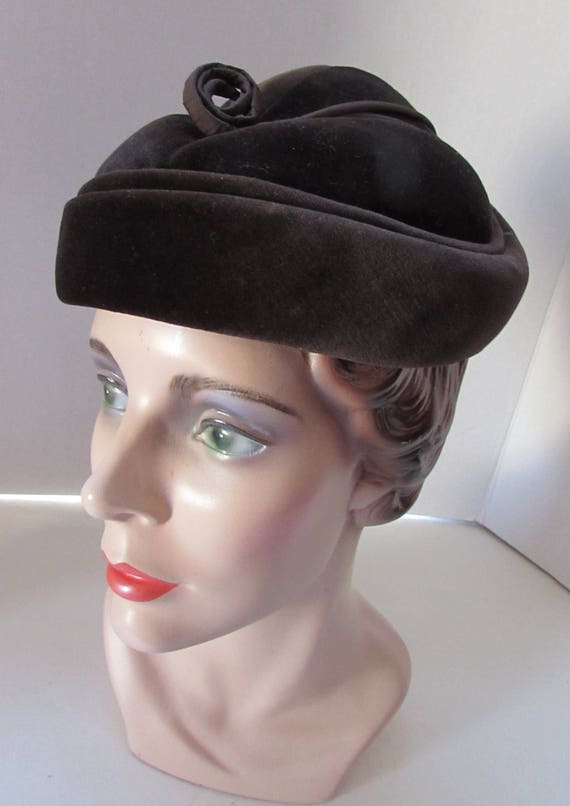 Vintage Velvet Hat Chocolate Brown Velvet Connor … - image 7