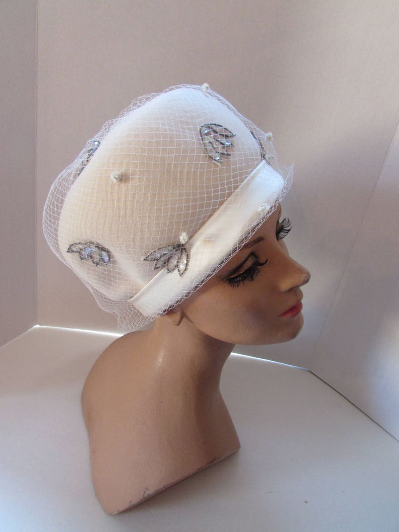 Vintage Winter Hat Winter White Wool Silver Sequins Glenover Hat Henry Pollak Design Mr. Richard Hat Bubble Hat 1960 Style Vintage Fashion image 4