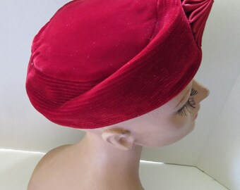 Vintage Brown Black Velvet Hat | Mid Century Multi Colored