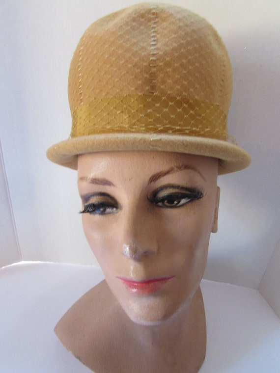 Vintage Hat Helmet Style Mid Century Design Mustard T… - Gem