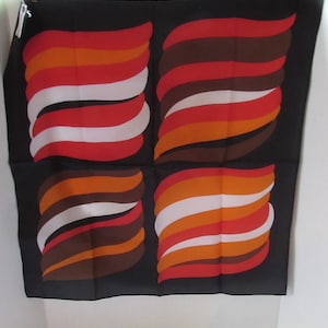 Vintage Scarf Color Block Wavy Panels Orange Brown Black White Red Nasharr Freres Made in Japan