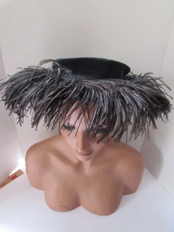 Vintage Hat Special Event Hat Black Felt Black Os… - image 4