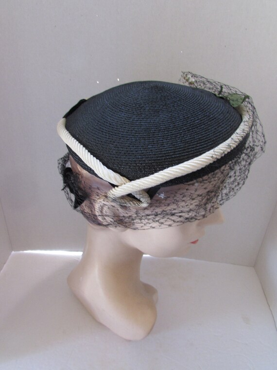 SALE Vintage Hat Half Hat 1950 Era Black Milliner… - image 5