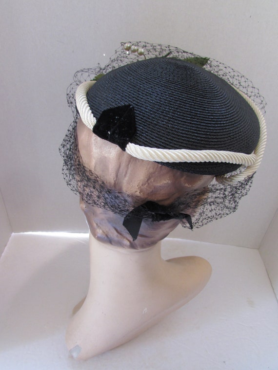 SALE Vintage Hat Half Hat 1950 Era Black Milliner… - image 7