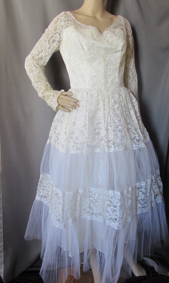 Vintage Wedding Gown 1950 Era Bridal Dress White … - image 1