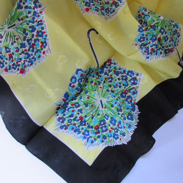 Vintage Scarf Vintage Shawl Umbrella Theme Lemon Yellow Black Border Blue Green Red Fashion Accessory Spring Theme