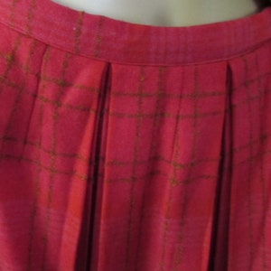 1960 Era Bobbie Brooks 2 Piece Suit Wool Blend Raspberry Plaid Boxy Jacket Fringed Neck Bow Dolman Sleeves Box Pleat Skirt Vintage Fashions image 7