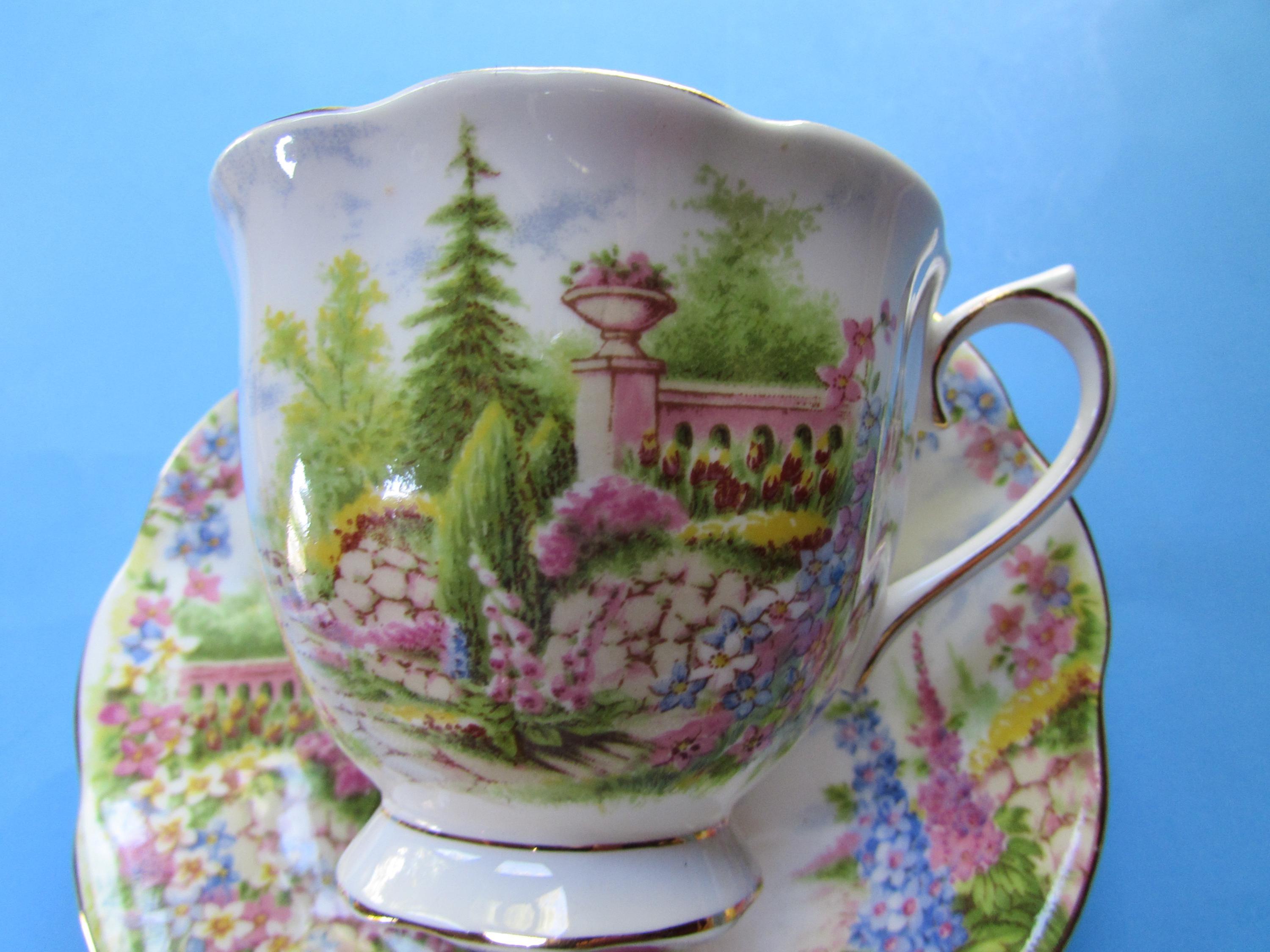 【新品】ロイヤルアダレイ★Kentish Rockery★モントローズC/S Royal Albert Kentish Rockery Cup Saucer Pink Blue Flowers Stone