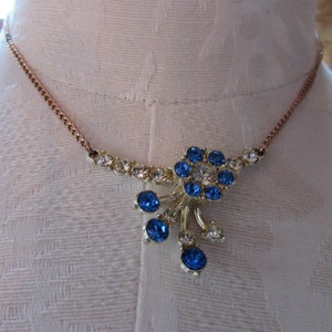 Jewelry Set Choker Necklace Screw BAck Earrings Blue Rhinestones Clear Rhinestones Stone Spray Mid Century Boxed Set image 7