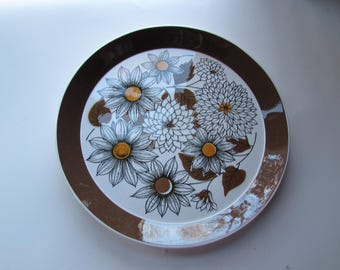 Vintage Mikasa-bord dartelt patroon Ben Seibel Designer Brown Blossoms Squash Centers Extra grote plaat Ovenbestendig Vaatwasmachinebestendig