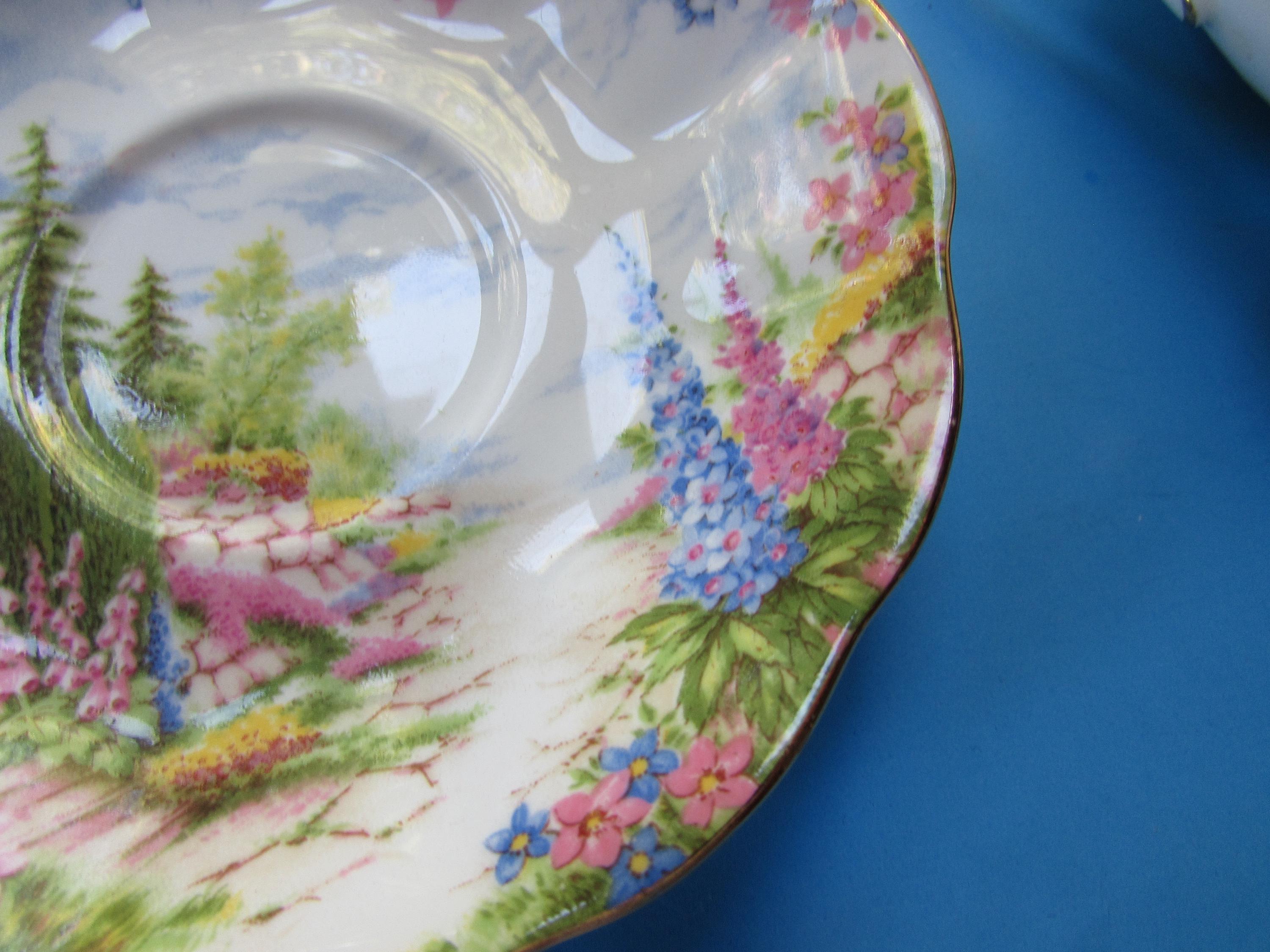 Royal Albert Kentish Rockery Cup Saucer Pink Blue Flowers Stone