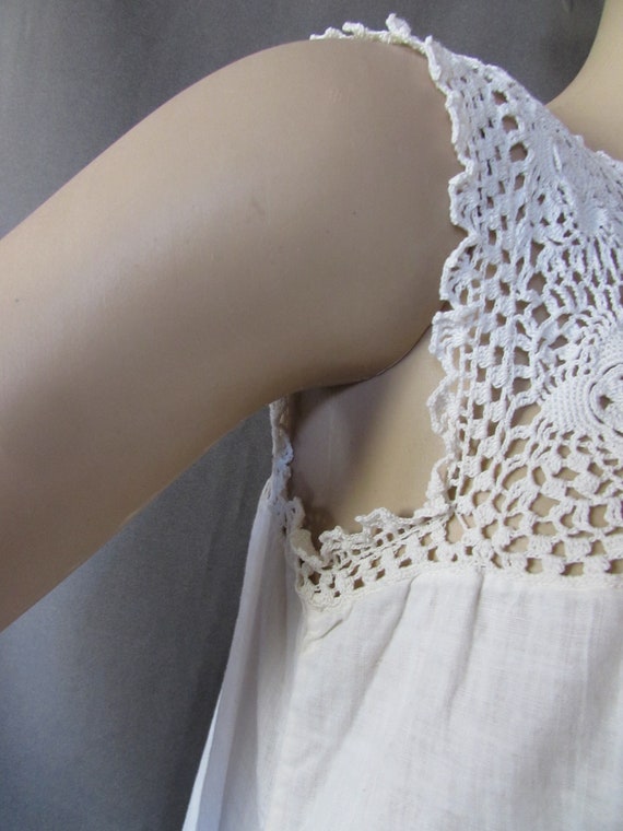 Vintage Nightgown White Cotton Crochet Yoke Summe… - image 9