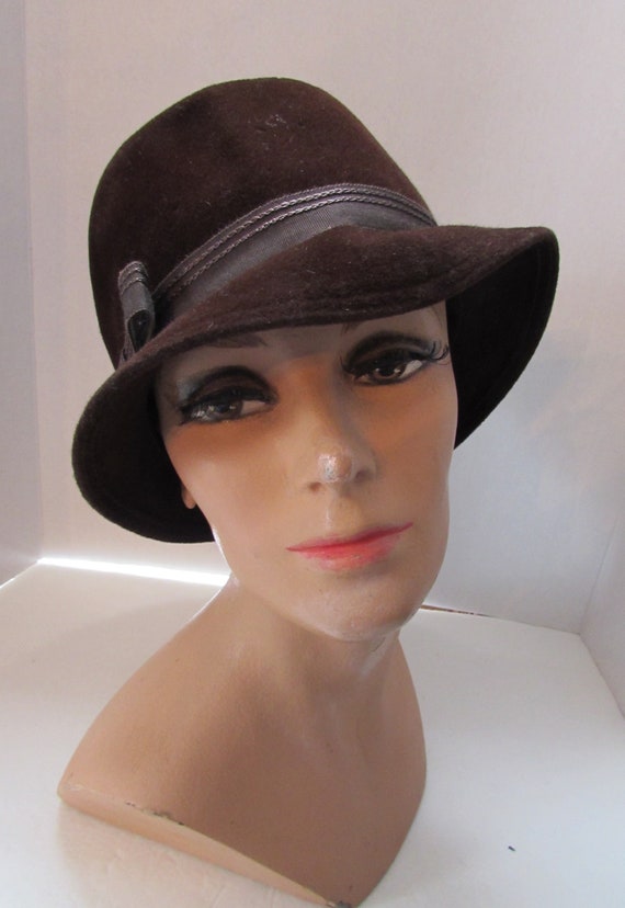 Bucket Hat 1960 Era Mid Century Hat Chocolate Bro… - image 2