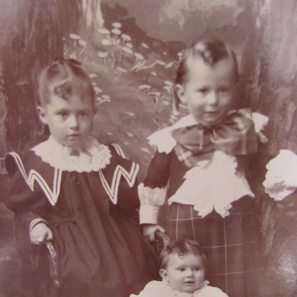 Victorian Era Photo Antique Cabinet Card Photograph Children Victorian Child Dress Brother and Sister Sepia Tone Photograph Decatur Illinois