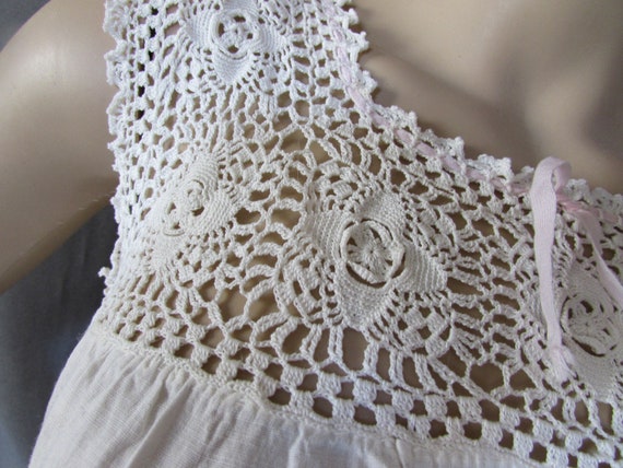 Vintage Nightgown White Cotton Crochet Yoke Summe… - image 10