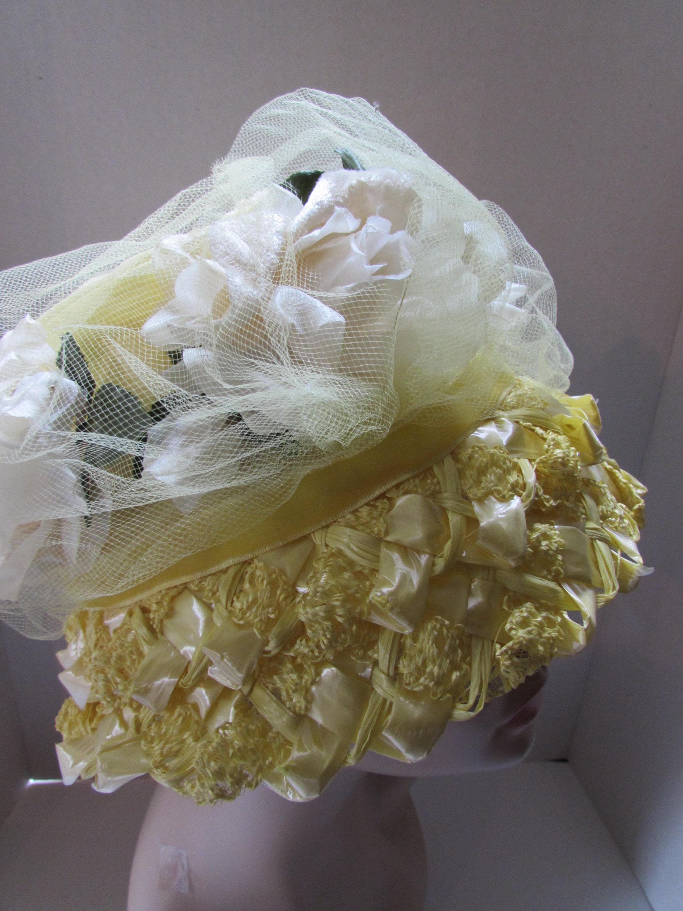 SALE Extravagant Bouffant or Bubble Hat Lemon Yellow Wide Brim Hats Bucket Hats Yellow Fashion Satin Cloth  main image 4
