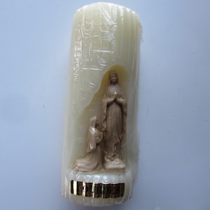 Lourdes Candle Mother Mary Statuette Unused Candle Religious Item Made in France