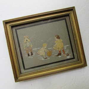 SALE Framed Print Children Cut Outs Turn of Century Theme Children Playing Boy Bawling Girl and Toddler