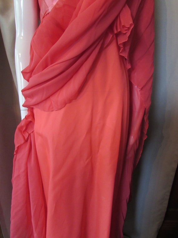 Evening Gown Coral Color Flowing Chiffon Empire Waist Cape Collar Summer After 5 Spring Special Event V Neckline