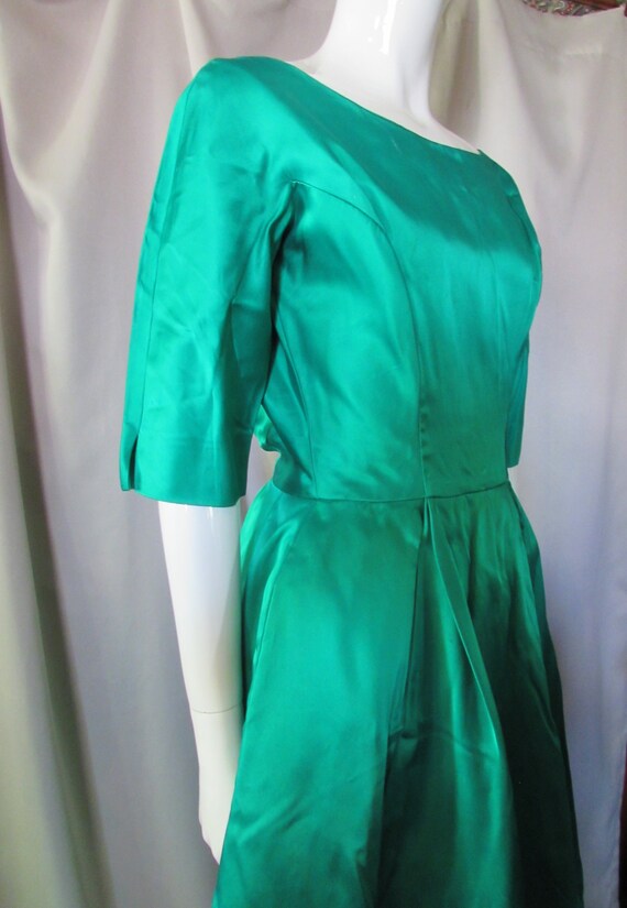 S | 1950s/60s Green Satin Cocktail Dress With Sequins main image 1