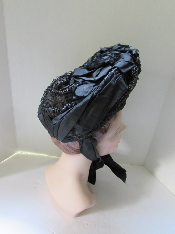 Antique Hats Victorian Era Mourning Bonnet Black … - image 3