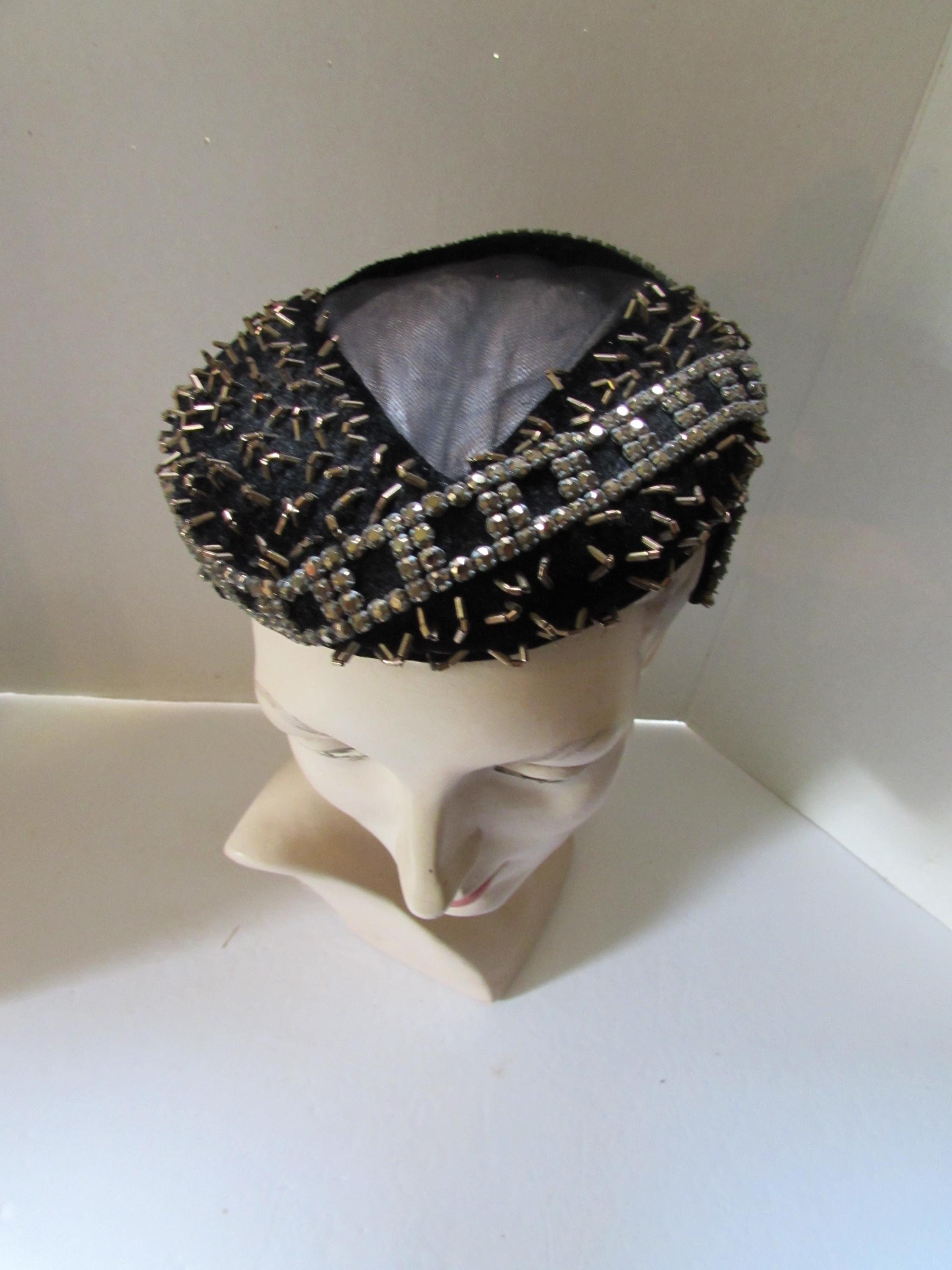 Vintage Black Velvet Turban Cocktail Calot Hat By Edith Laguna Beach, 23 Inches Black Calot Hat - Etsy main image 2