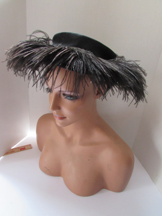 Vintage Hat Special Event Hat Black Felt Black Os… - image 8