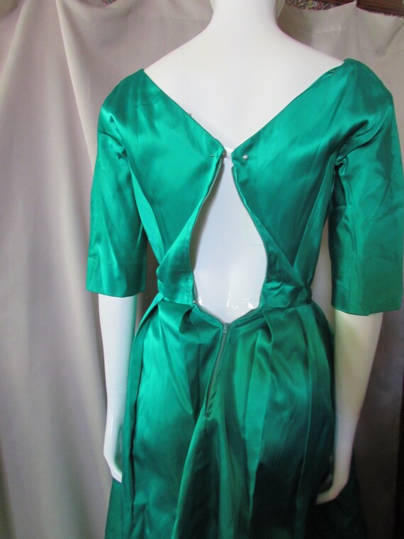 Emerald green cotton dress with paillettes, 60s