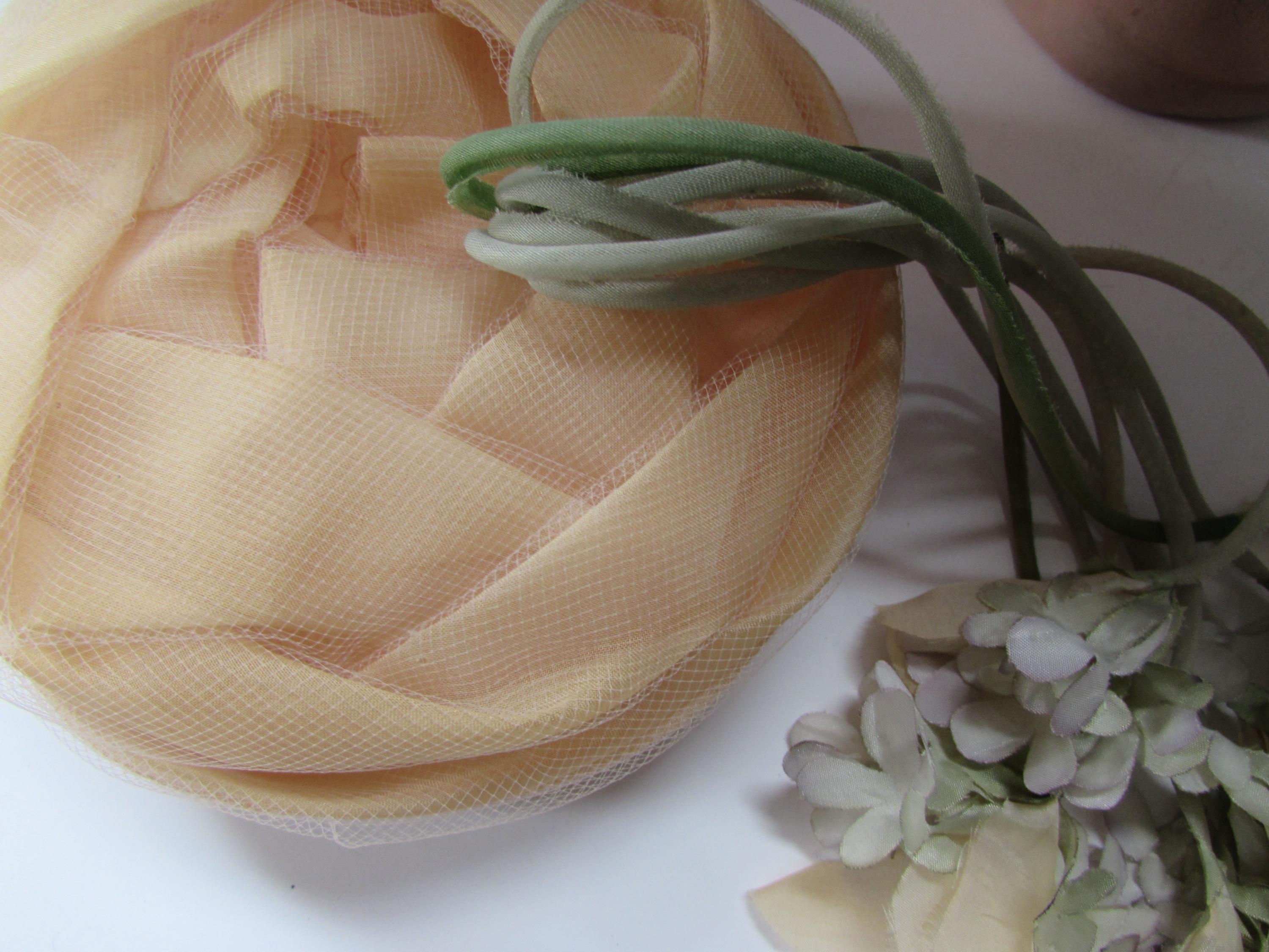 Vintage Topper Hat Pleated Organdy Dangling Blossoms 1960  display picture 1