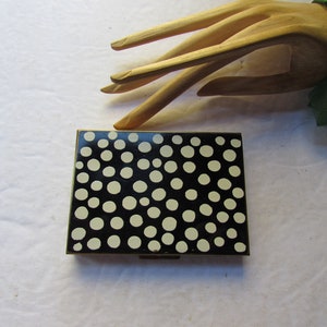 SALE Vintage Compact Ladies Compact Black Enamel White Dots Gold Tone Body Vintage Accessories