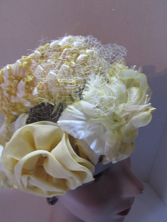 Vintage Hat Sunny Yellow Cello Weave Yellow Flowe… - image 7