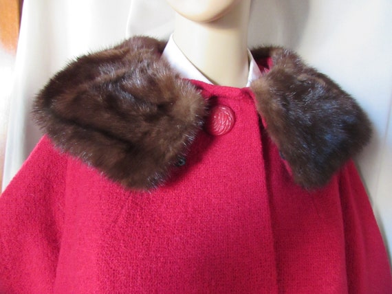 Vintage Coat Winter Coat Deep Red Wool Fur Collar… - image 3