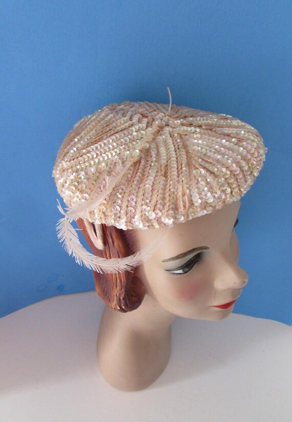 Vintage Cocktail Hat Pink Sequins 1960 Style Cocktail Pink 1960s Vintage Hats for Women for sale | eBay main image 3